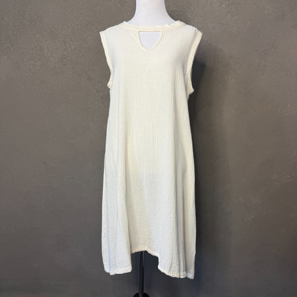 CottonWays Gauze Cotton Dress Size 1 S/M Cream Crochet Back Keyhole Lagenlook